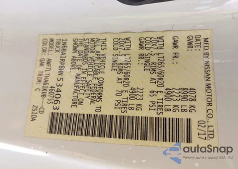 2017 Nissan Titan Xd Sv z USA, uszkodzony, nr VIN 1N6BA1RP8HN534063